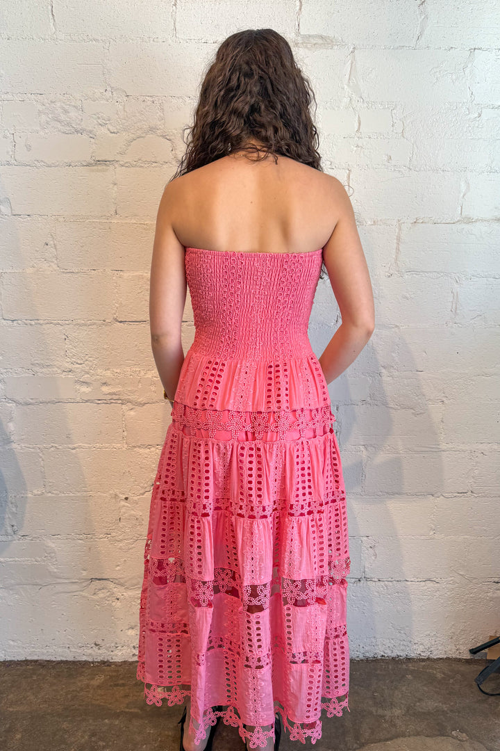 Hot Pink Evelyn Eyelet Maxi Dress, dress, dresses, adeline boutique, dallas boutique, boutique