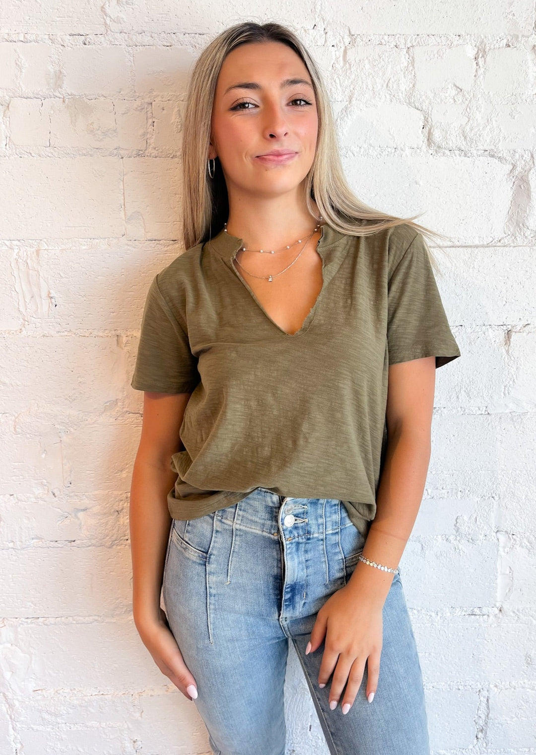 Plata Notched Tee, Tops, Adeline, Adeline, dallas boutique, dallas texas, texas boutique, women's boutique dallas, adeline boutique, dallas boutique, trendy boutique, affordable boutique