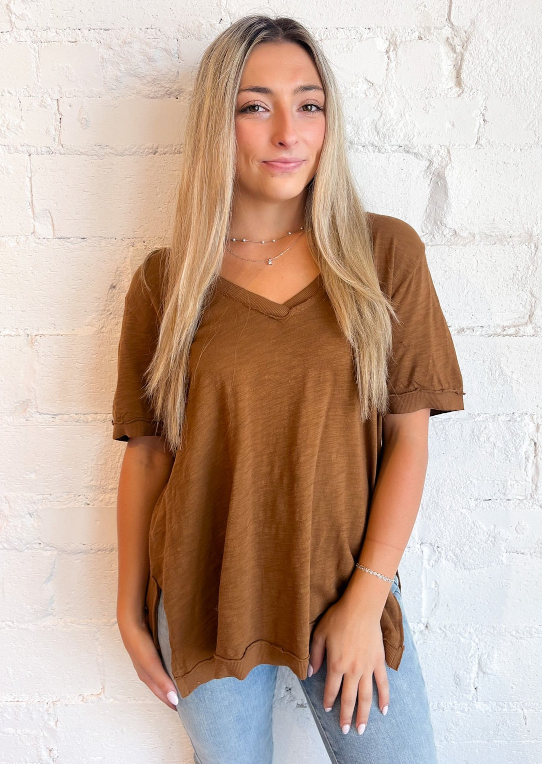 Cinnamon Spice Knock Out V-Neck Tee, Tops, Project Social T, Adeline, dallas boutique, dallas texas, texas boutique, women's boutique dallas, adeline boutique, dallas boutique, trendy boutique, affordable boutique