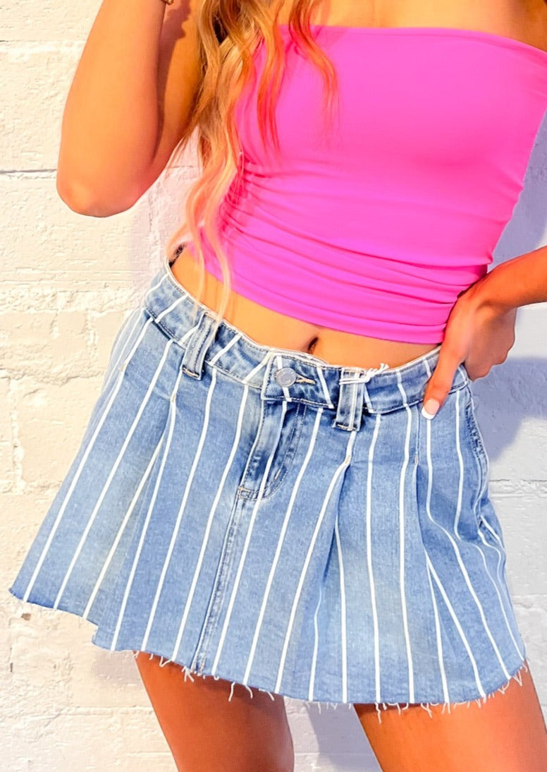 Baby One More Time Pleated Denim Skirt, Skirts, Adeline, Adeline, dallas boutique, dallas texas, texas boutique, women's boutique dallas, adeline boutique, dallas boutique, trendy boutique, affordable boutique