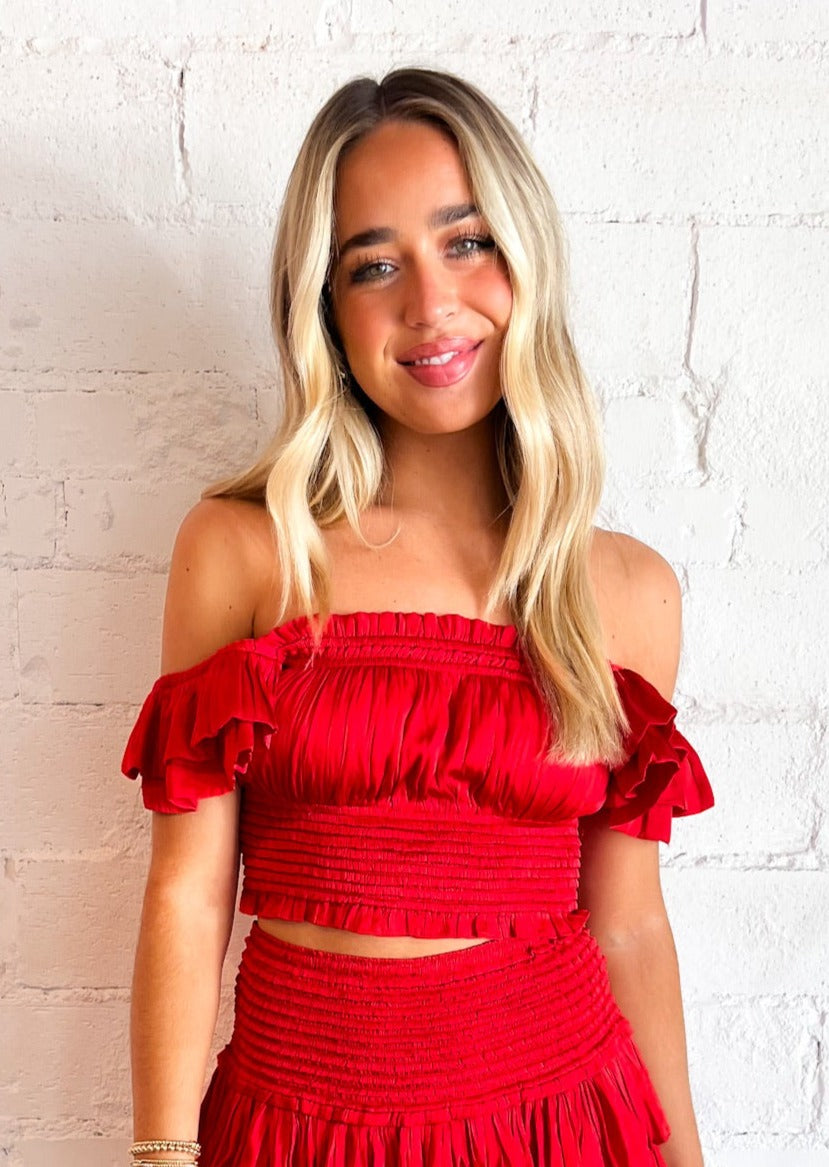 Red Ruffle Sleeve Smock Top, Tops, Reset By Jane, Adeline, dallas boutique, dallas texas, texas boutique, women's boutique dallas, adeline boutique, dallas boutique, trendy boutique, affordable boutique