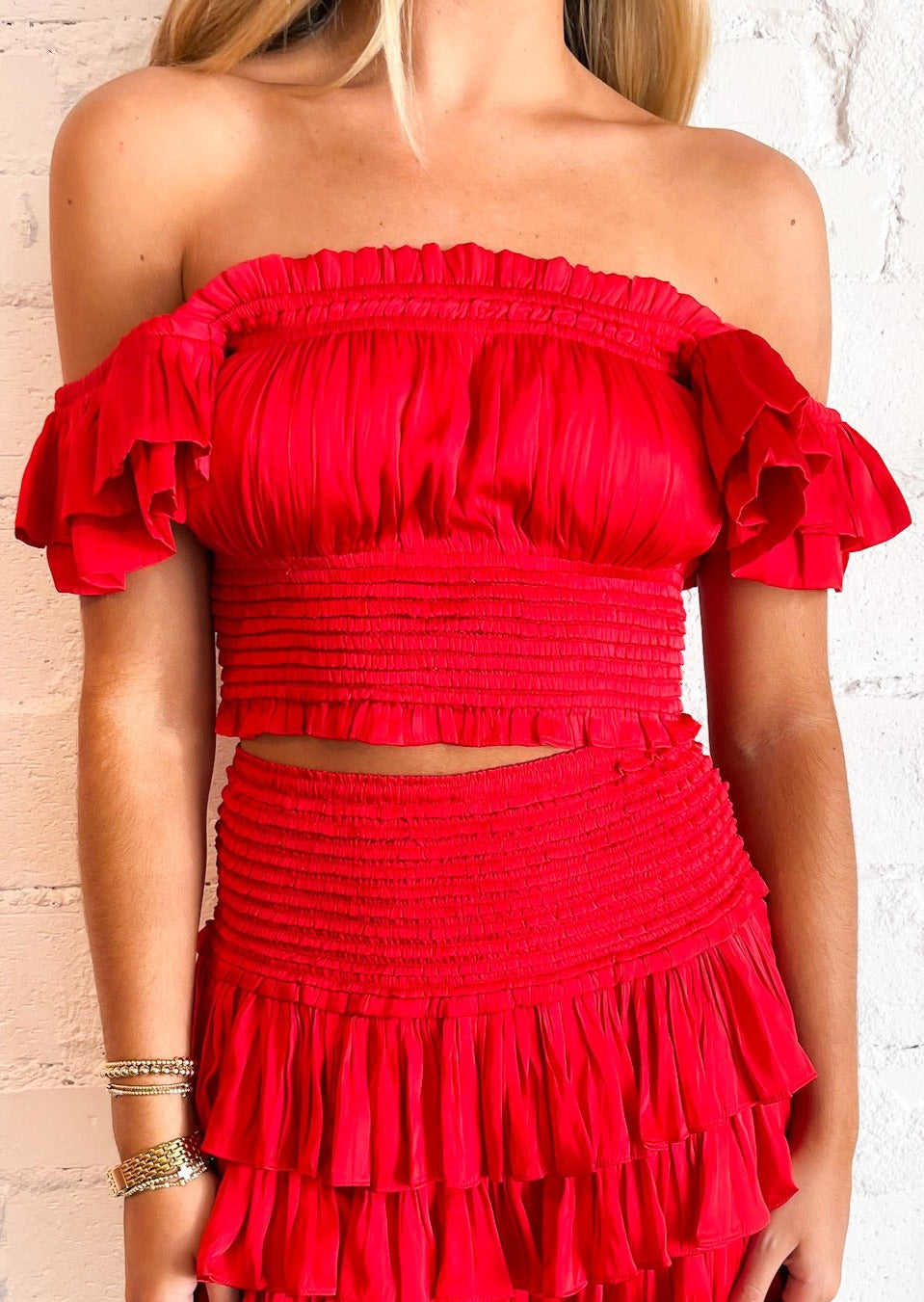 Red Ruffle Sleeve Smock Top, Tops, Reset By Jane, Adeline, dallas boutique, dallas texas, texas boutique, women's boutique dallas, adeline boutique, dallas boutique, trendy boutique, affordable boutique