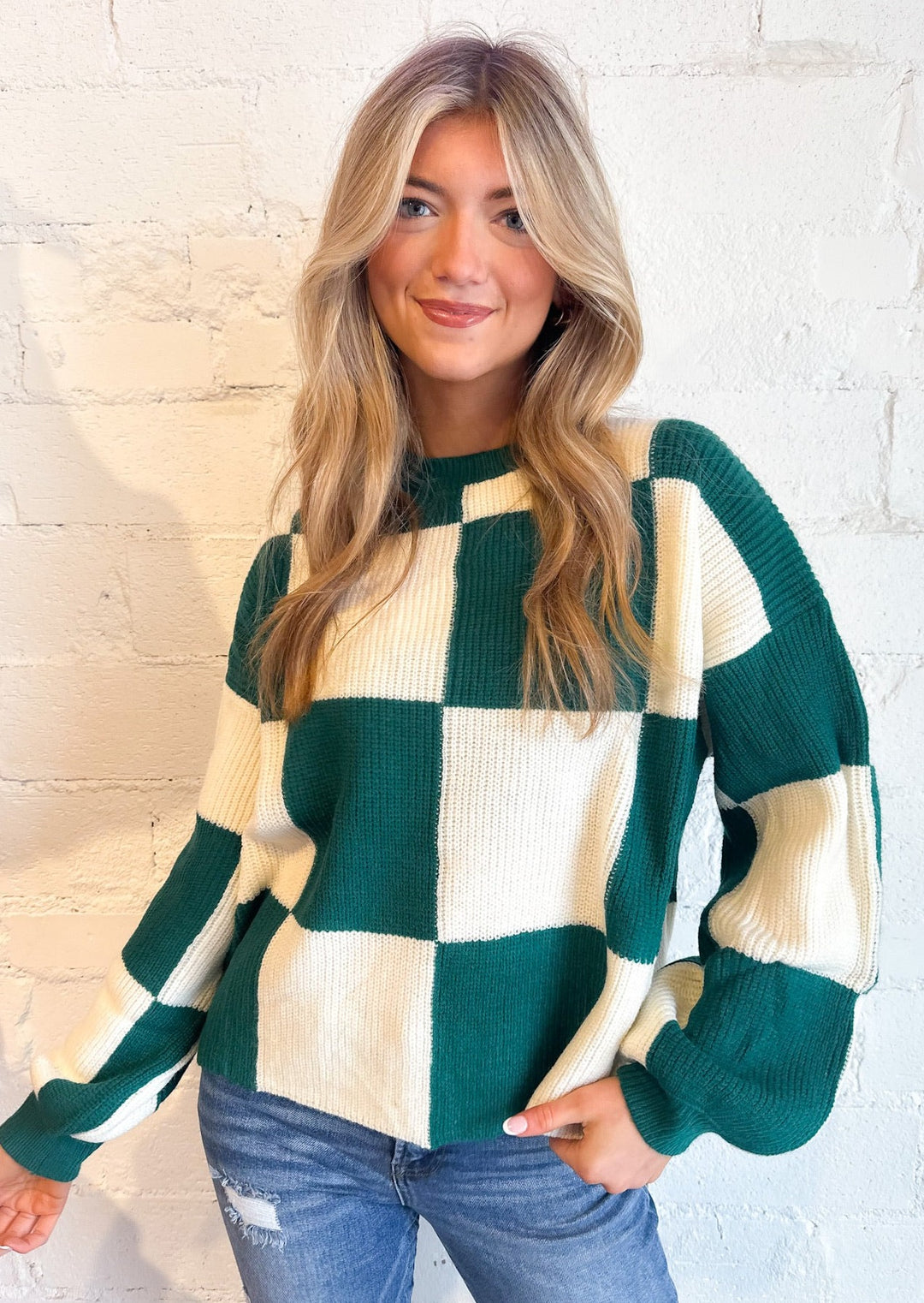Wood Checker Sweater, Tops, Adeline, Adeline, dallas boutique, dallas texas, texas boutique, women's boutique dallas, adeline boutique, dallas boutique, trendy boutique, affordable boutique