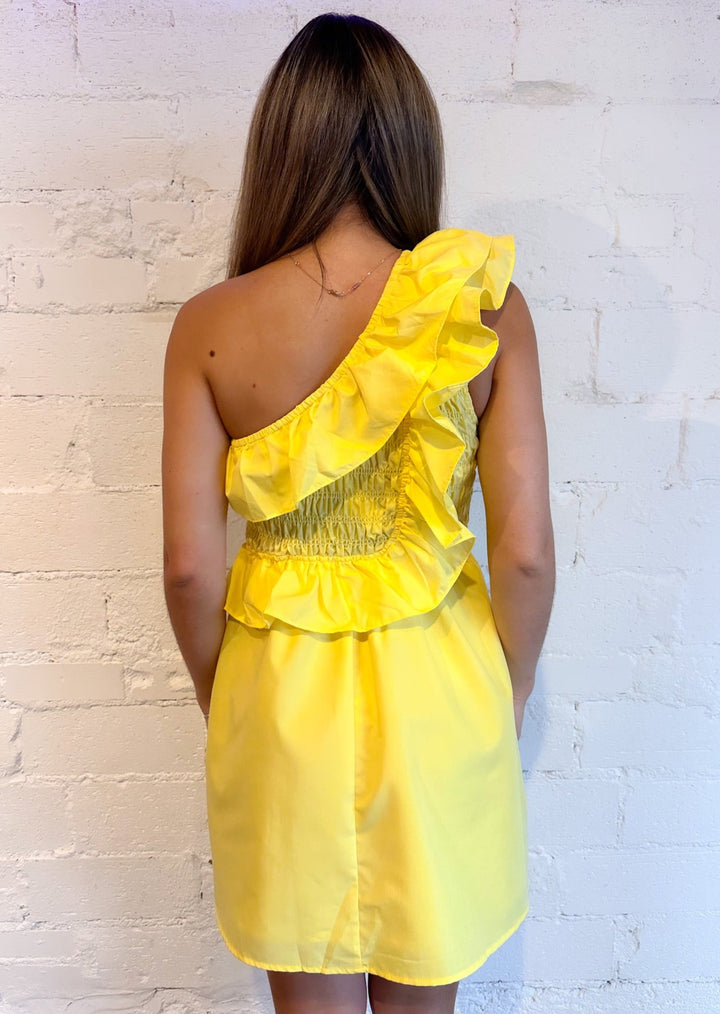 Hello Sunshine One Shoulder Mini Dress, Dresses, Adeline, Adeline, dallas boutique, dallas texas, texas boutique, women's boutique dallas, adeline boutique, dallas boutique, trendy boutique, affordable boutique