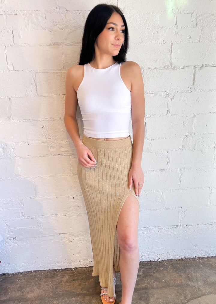 Golden Gleam Ribbed Maxi Skirt, Skirts, Vintage Havana, Adeline, dallas boutique, dallas texas, texas boutique, women's boutique dallas, adeline boutique, dallas boutique, trendy boutique, affordable boutique