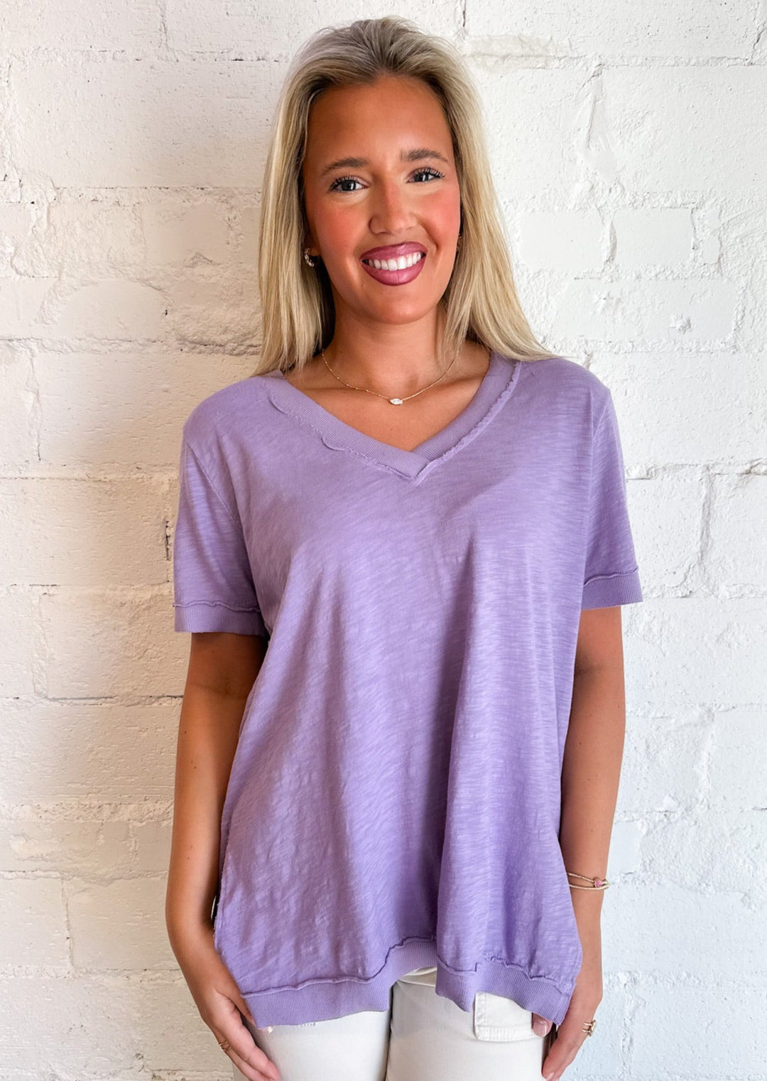 Blooming Lilac Knock Out V Neck Tee, Tops, Project Social T, Adeline, dallas boutique, dallas texas, texas boutique, women's boutique dallas, adeline boutique, dallas boutique, trendy boutique, affordable boutique