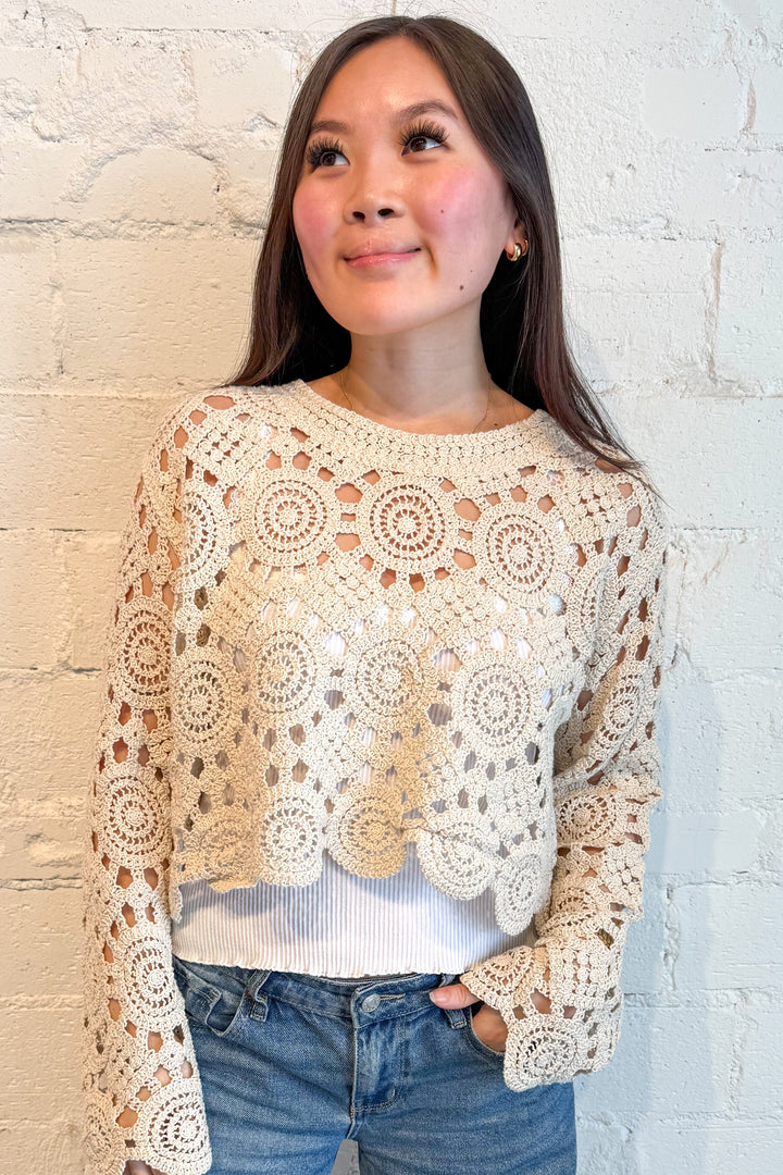 Aria Crochet Long Sleeve Top