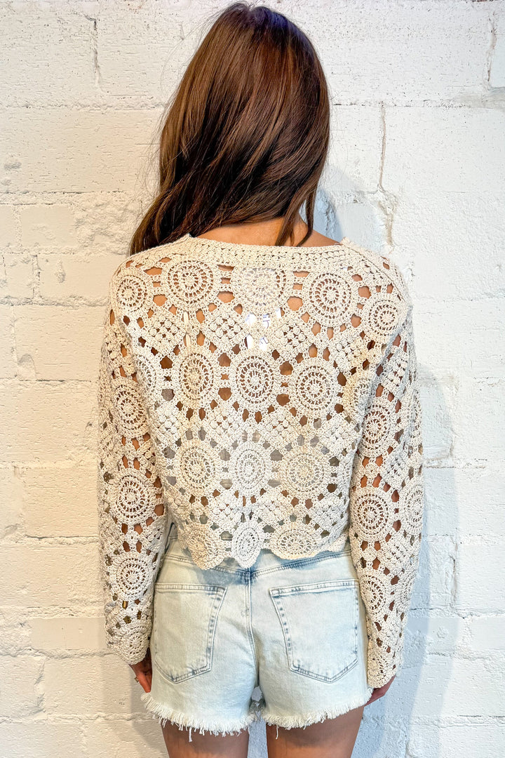 crochet top, crochet long sleeve top, top, tops, boutique, dallas boutique