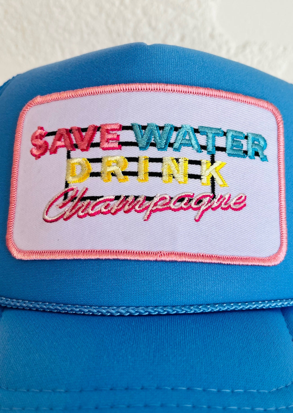 Save Water Drink Champagne Trucker Hat, Hat, Adeline, Adeline, dallas boutique, dallas texas, texas boutique, women's boutique dallas, adeline boutique, dallas boutique, trendy boutique, affordable boutique