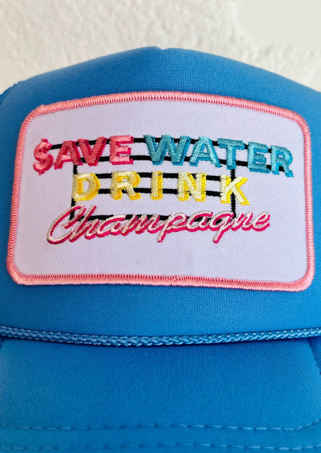 Save Water Drink Champagne Trucker Hat, Hat, Adeline, Adeline, dallas boutique, dallas texas, texas boutique, women's boutique dallas, adeline boutique, dallas boutique, trendy boutique, affordable boutique