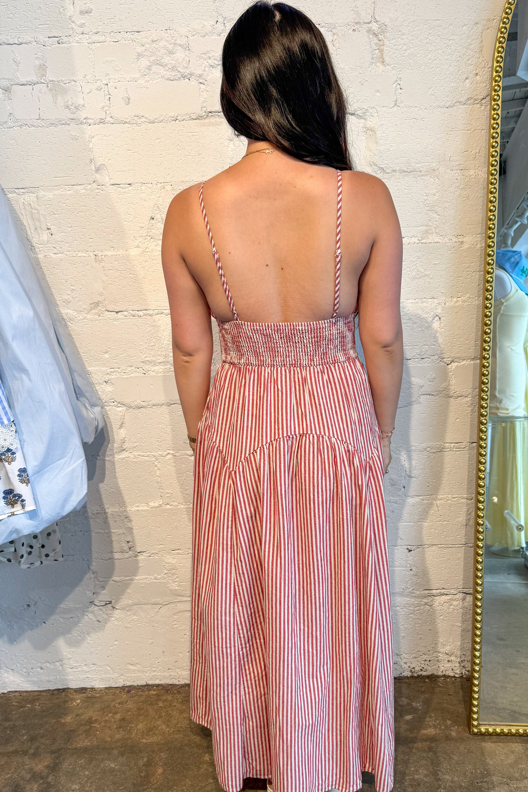 All american girl midi dress, midi dress, striped dress, red striped midi dress, dallas boutique, boutique