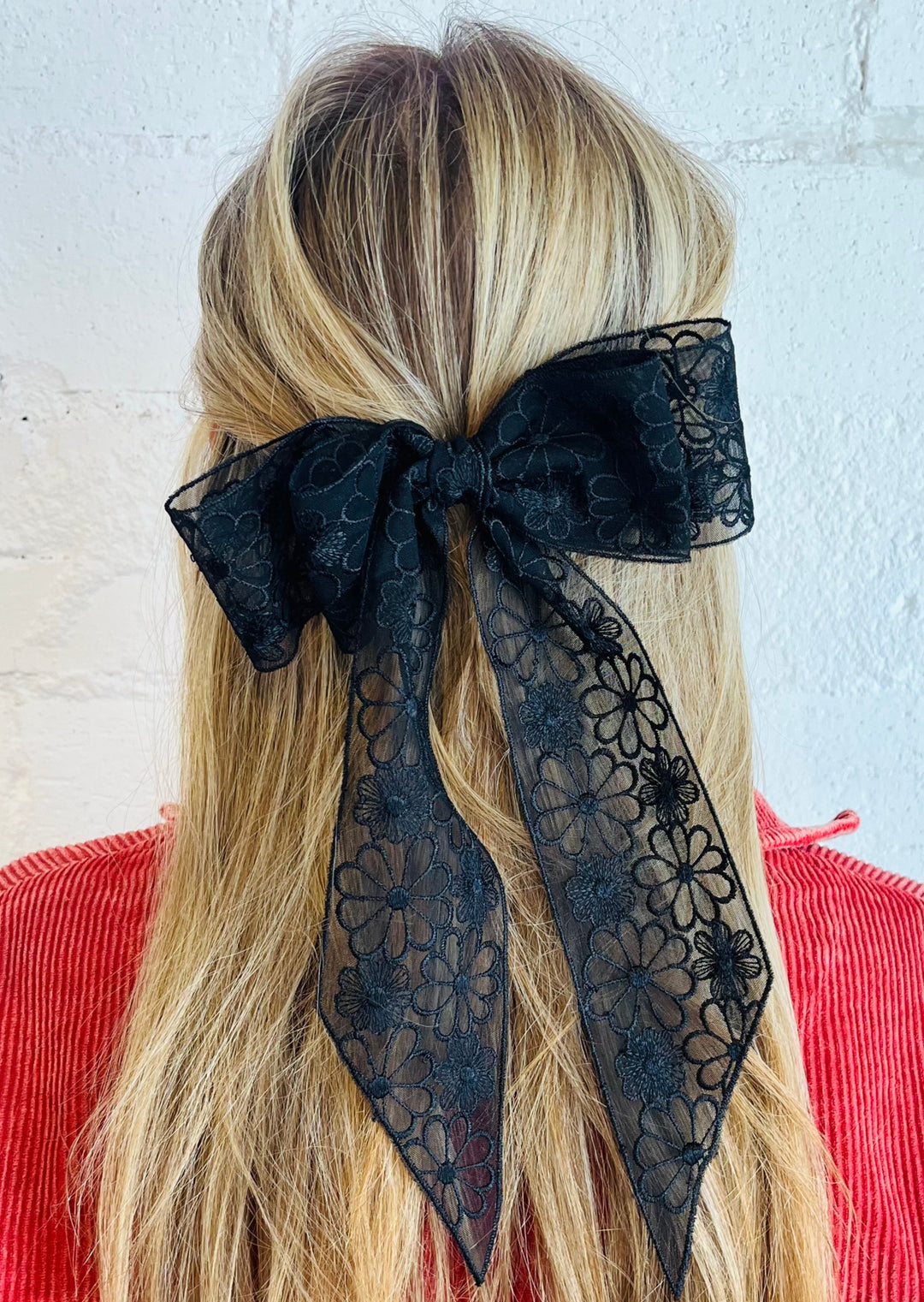 Embroidered Daisy Lace Hair Bow, Hair Ties, Adeline, Adeline, dallas boutique, dallas texas, texas boutique, women's boutique dallas, adeline boutique, dallas boutique, trendy boutique, affordable boutique
