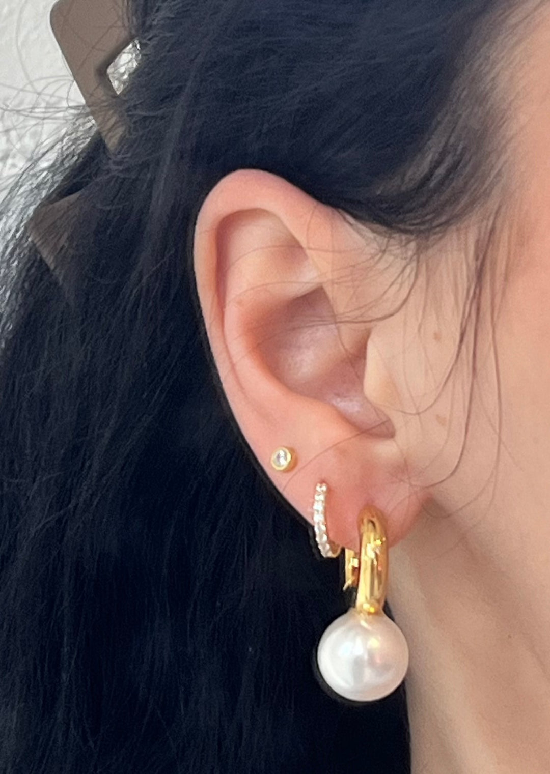 14K Gold Dipped Big Pearl Hoop Earring, Jewelry, Adeline, Adeline, dallas boutique, dallas texas, texas boutique, women's boutique dallas, adeline boutique, dallas boutique, trendy boutique, affordable boutique
