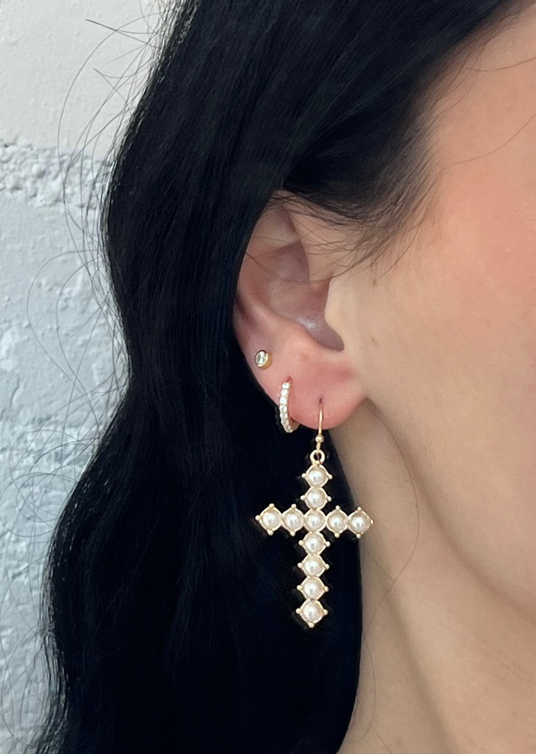 Pearl Cross Earring, Jewelry, Adeline, Adeline, dallas boutique, dallas texas, texas boutique, women's boutique dallas, adeline boutique, dallas boutique, trendy boutique, affordable boutique