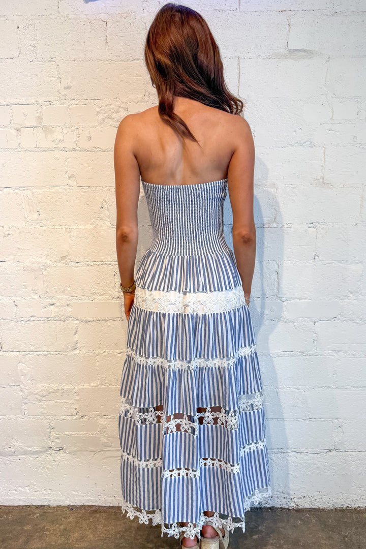 Striped Floral Lace Tube Dress