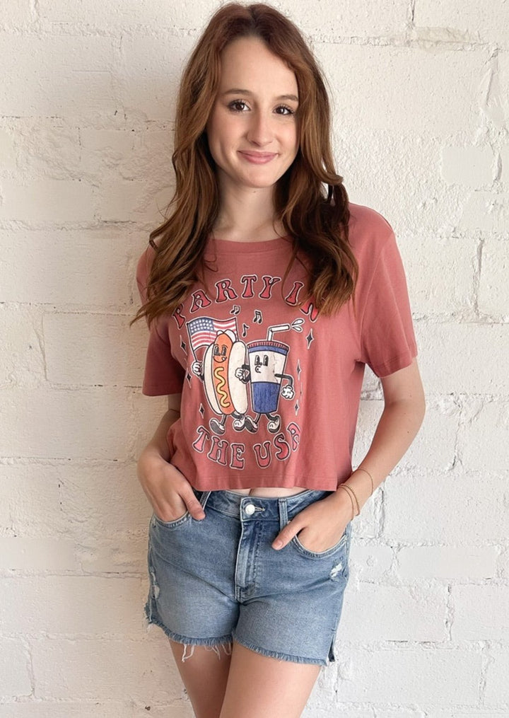 Party in the USA Crop Tee, Tops, Adeline, Adeline, dallas boutique, dallas texas, texas boutique, women's boutique dallas, adeline boutique, dallas boutique, trendy boutique, affordable boutique