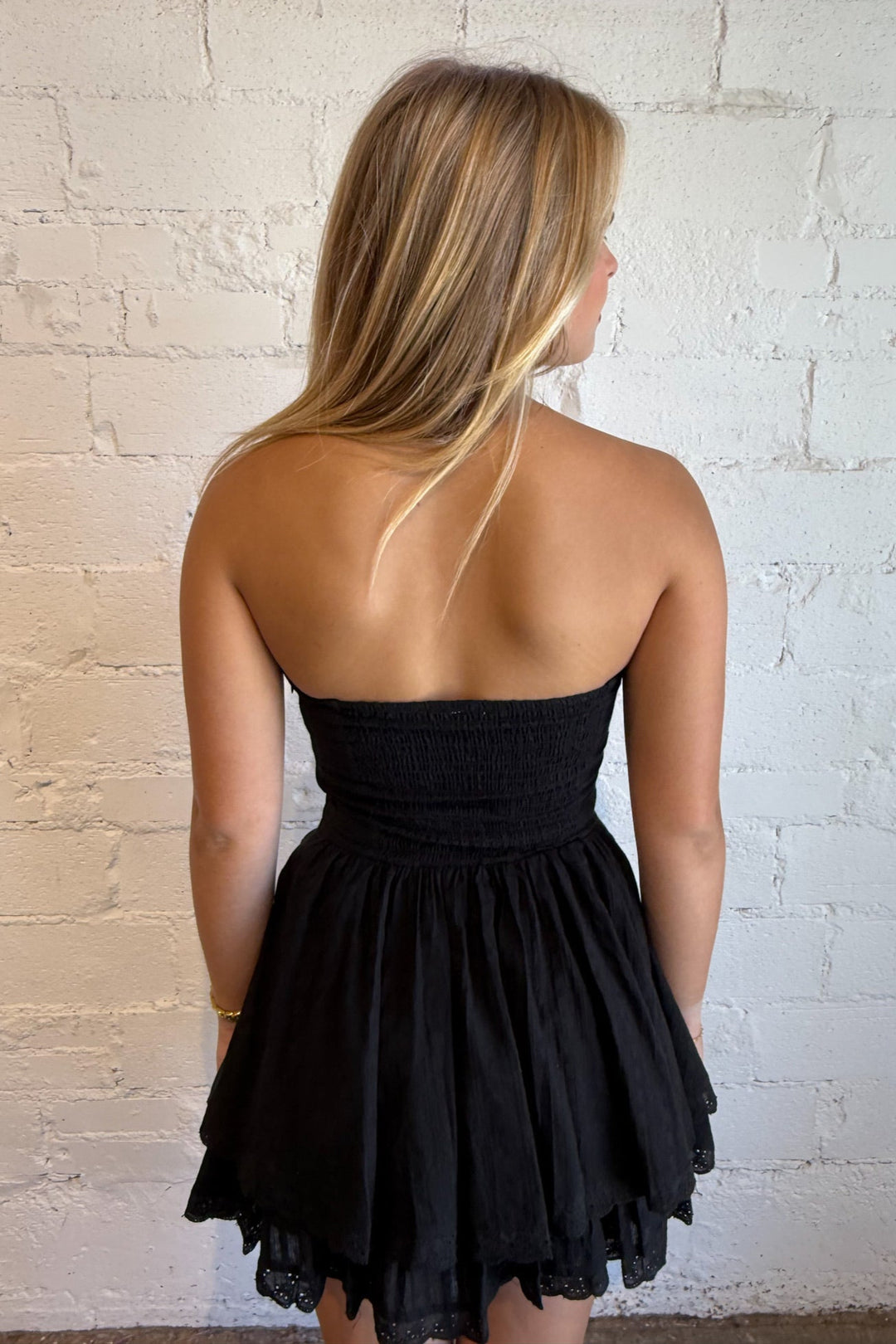 Ivy Tiered Lace Mini Dress, Little Black Dress, Game Day Dress, Strapless Dress, Adeline Boutique, Dallas Boutique, Boutique Dresses