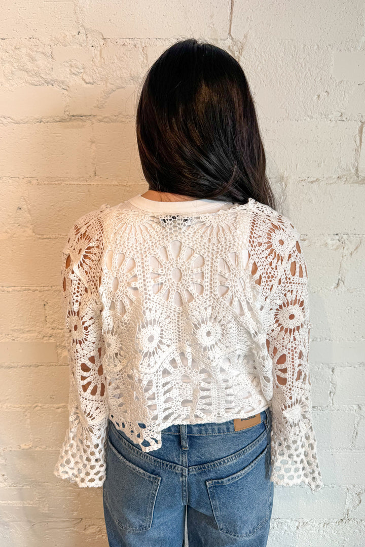 Jasmin Crochet Cardigan, Crochet Top, Long Sleeve, Beach Cover Up, Spring and Summer Styles, Adeline Boutique, Dallas Boutique