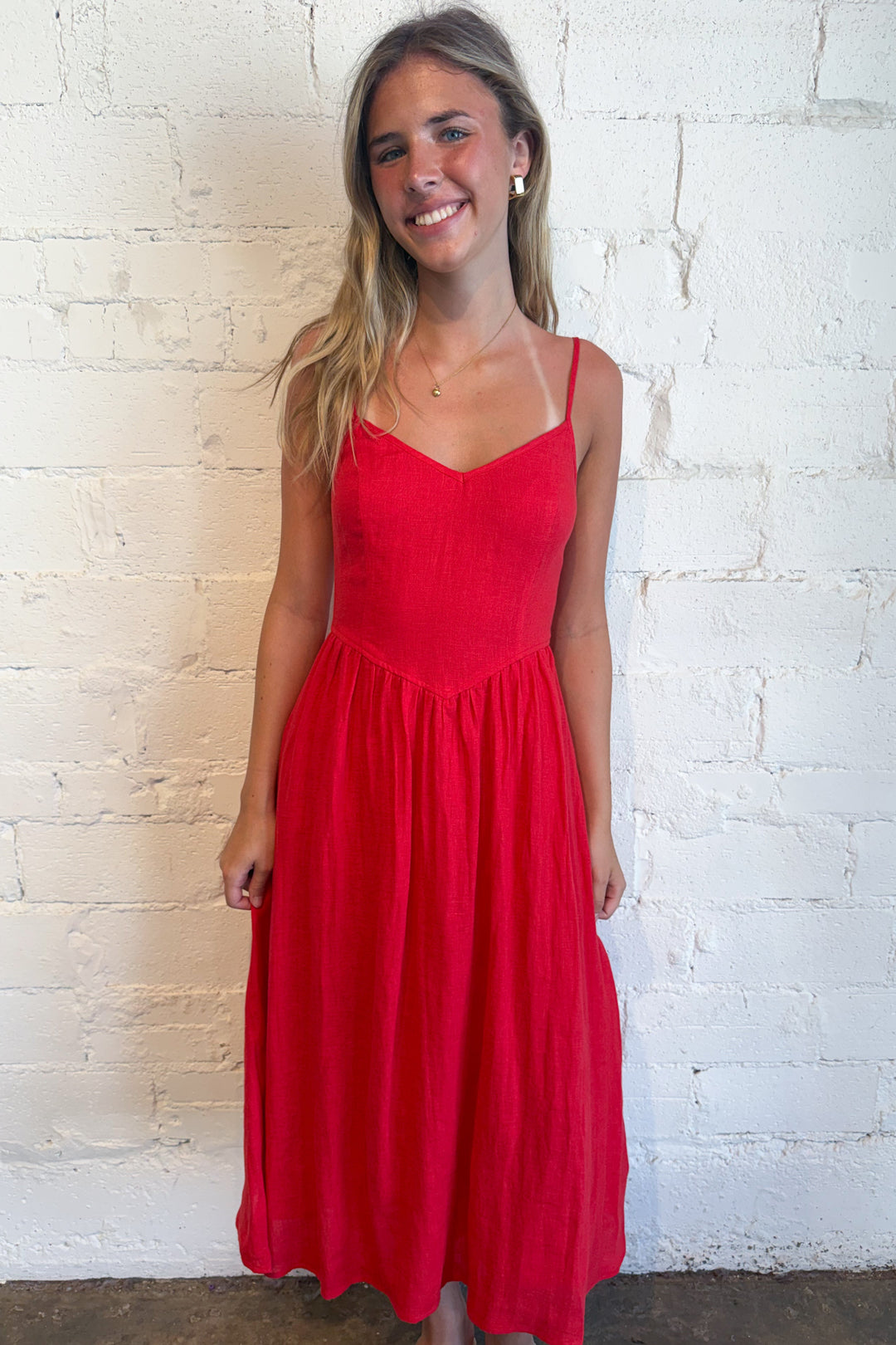 Jodi Linen Maxi Dress Red, adeline boutique, dallas boutique, boutique