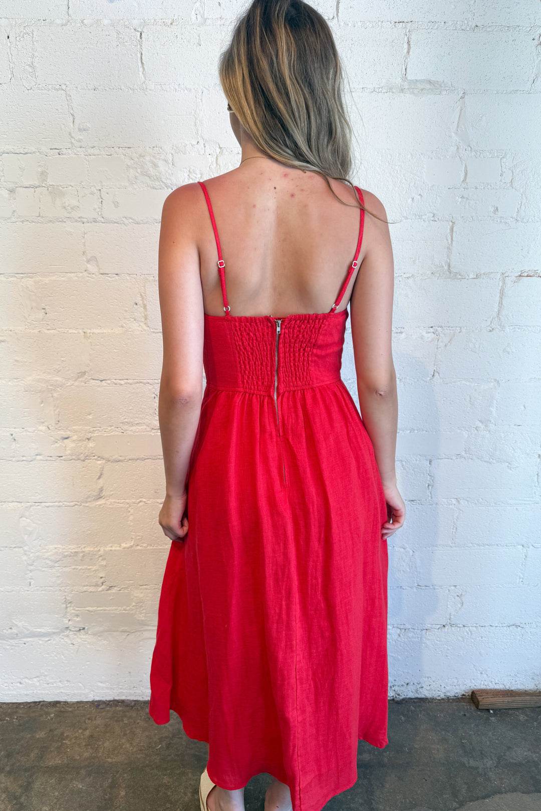Jodi Linen Maxi Dress Red Back, adeline boutique, dallas boutique, boutique