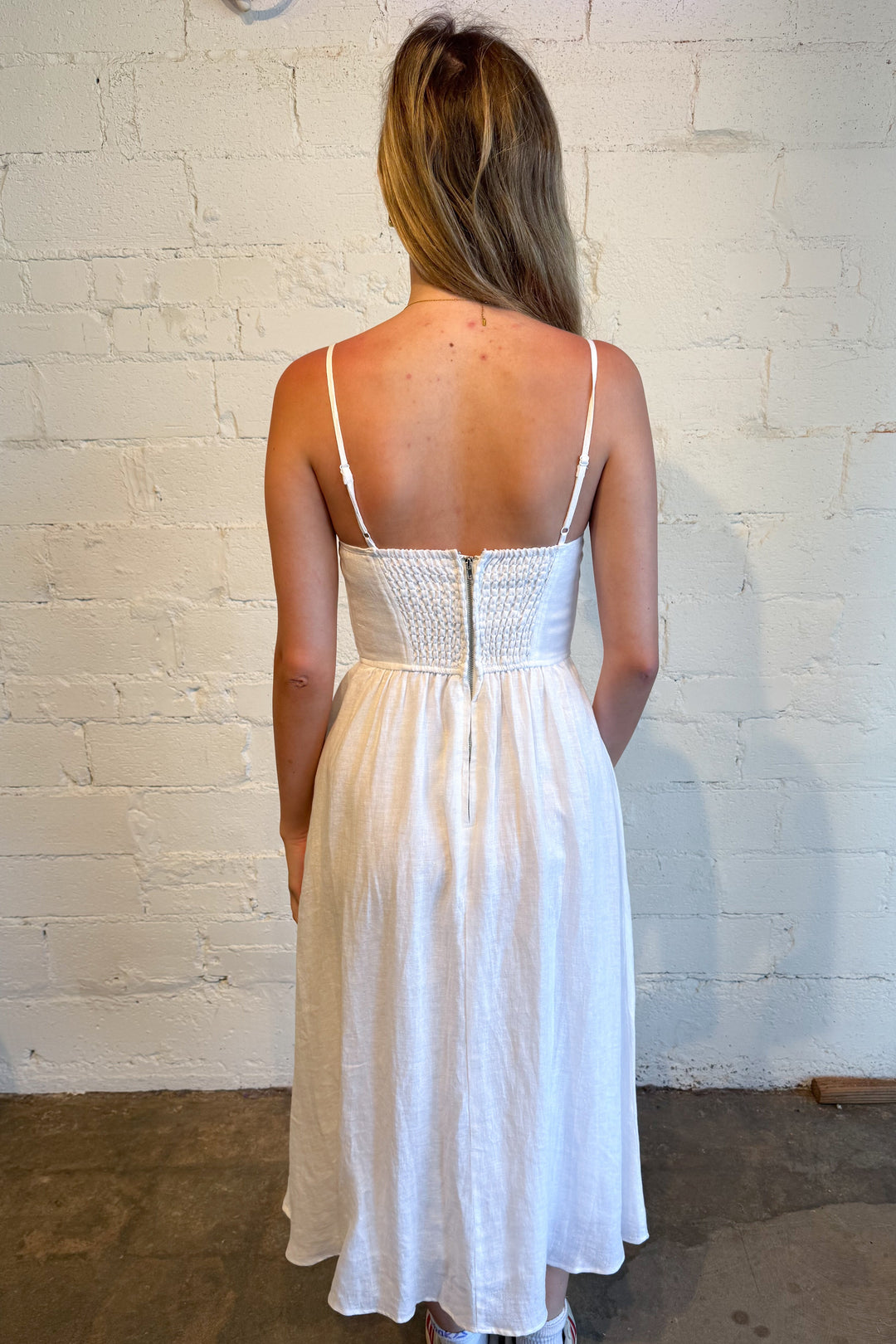 Jodi Linen Maxi Dress White Back, adeline boutique, dallas boutique, boutique