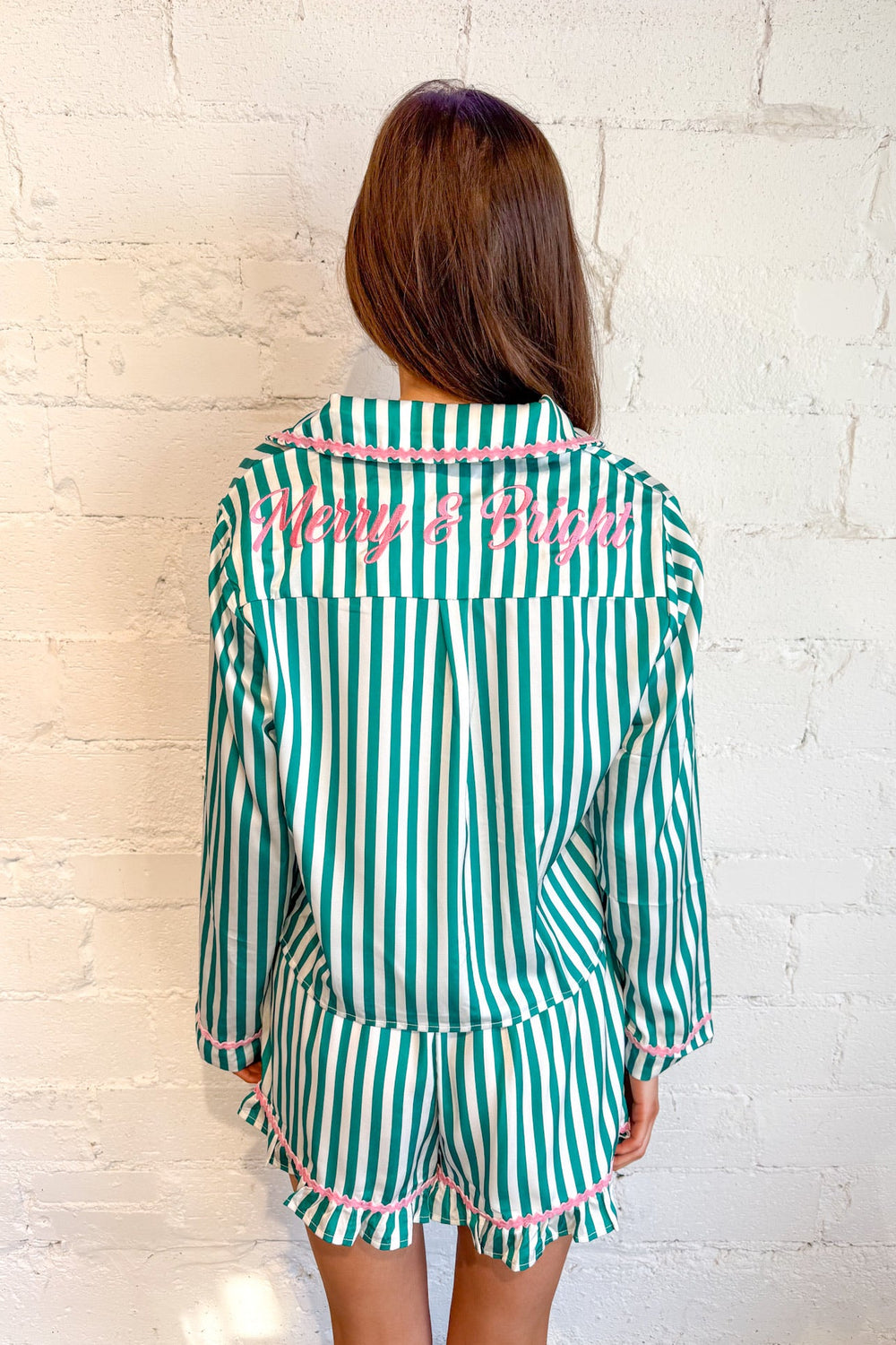 Kelly Green Striped Pajama Shorts, Pajama Shorts, Christmas Pajamas, PJs, Loungewear, Pajama Set, Adeline Boutique, Dallas Boutique