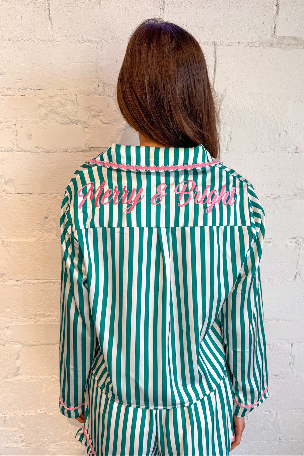 Kelly Green Striped Pajamas, Pajamas, Pajama Top, Loungewear, PJs Pj Set, Adeline Boutique, Dallas Boutique