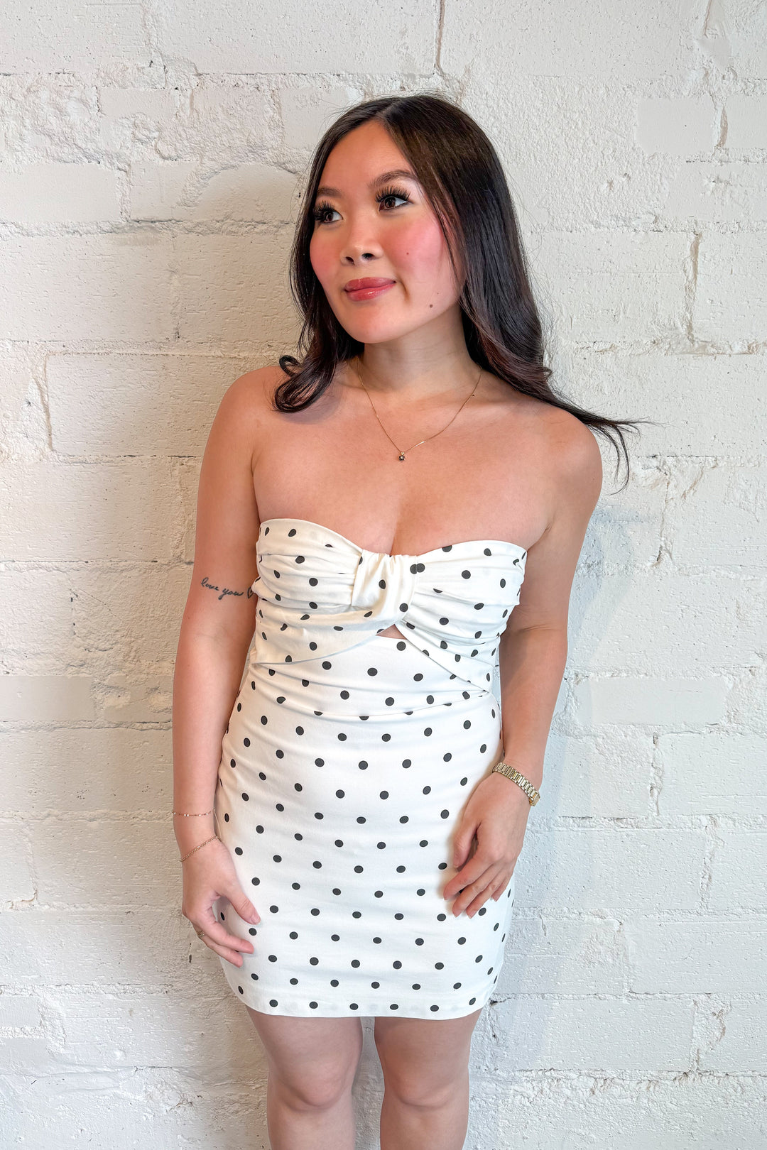 Kennedy Dress, Polka Dot Dress, White Strapless Mini Dress, Spring and Summer Dresses, Spring and Summer Styles, Adeline Boutique, Dallas Boutique, Sorority Rush Dress