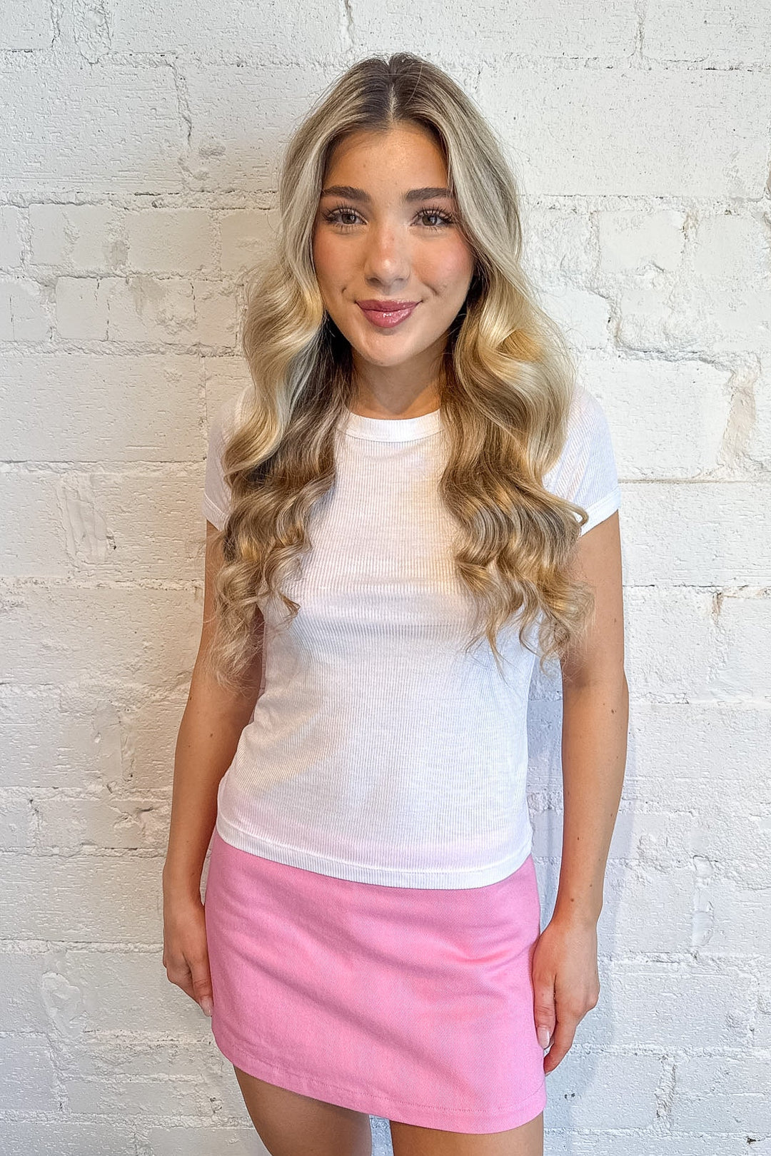 Kota Rib Baby Tee, Baby Tee, White Short Sleeve, Top, Basic Tops, Adeline Boutique, Dallas Boutique