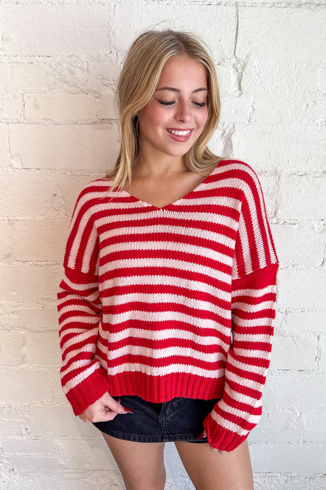 Kristen V-Neck Stripe Sweater, Sweaters, Knit Sweaters, Knit Tops, Tops, Long Sleeve Tops, Adeline Boutique, Dallas Boutique, Women's Tops, Women's Clothing Boutique