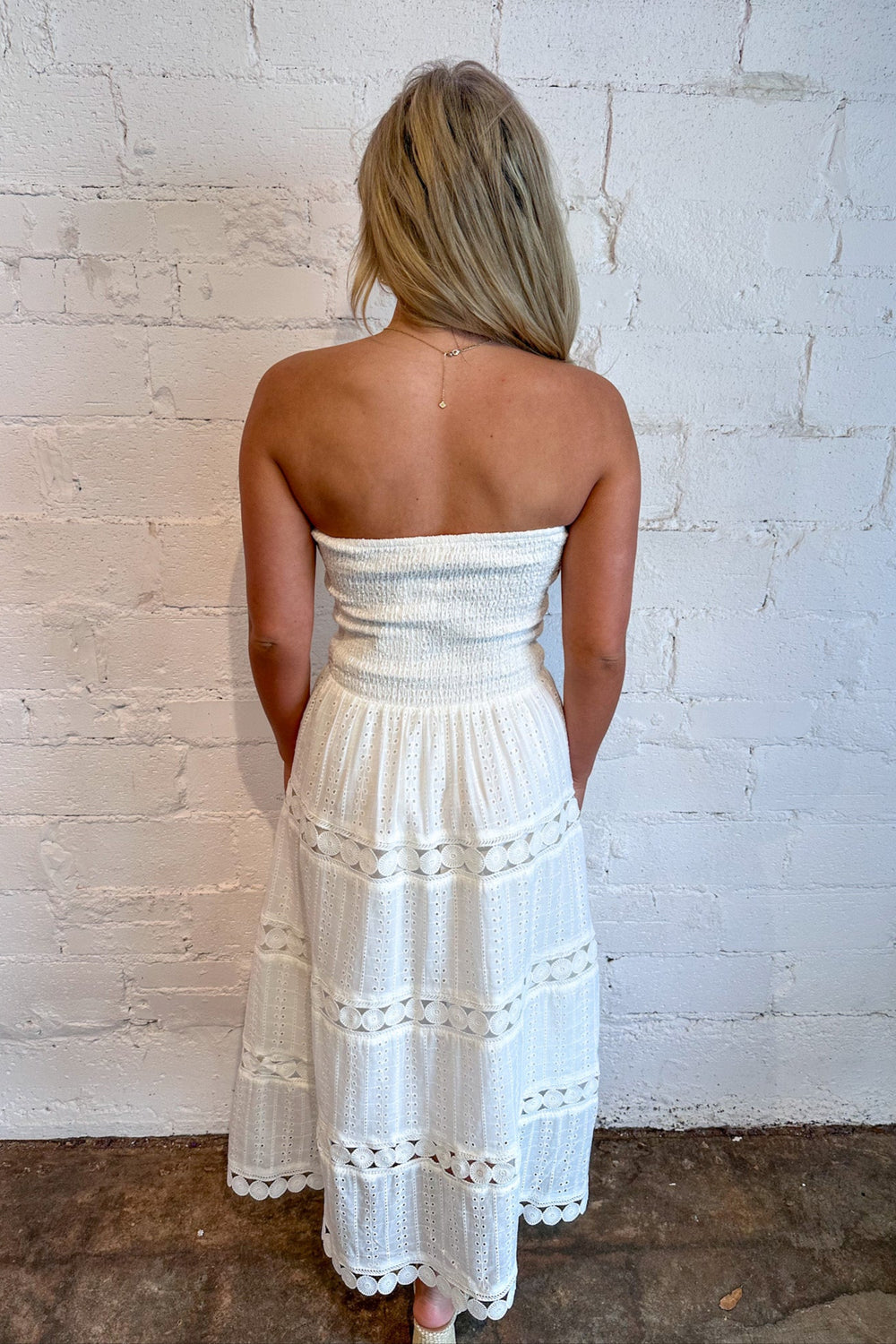 Lace Border Midi Dress, Maxi Dress, Adeline Boutique, Dallas Boutique, Boutique Dress, White Dress, Vacation Dress