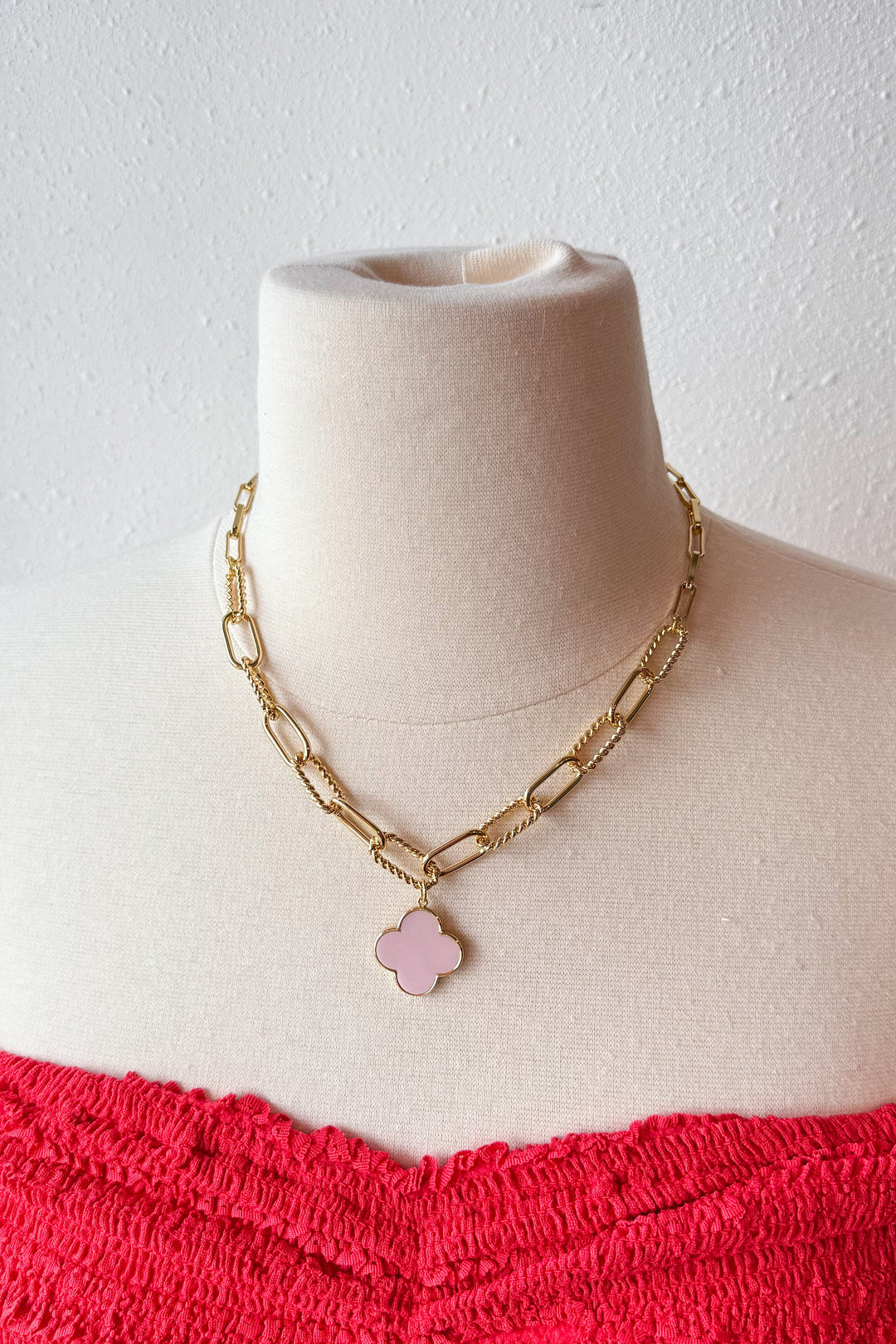 Large Clover Drop Necklace, Charm Necklace, Linked Necklace, Jewelry, Adeline Boutique, Boutique Jewelry, Dallas Boutique