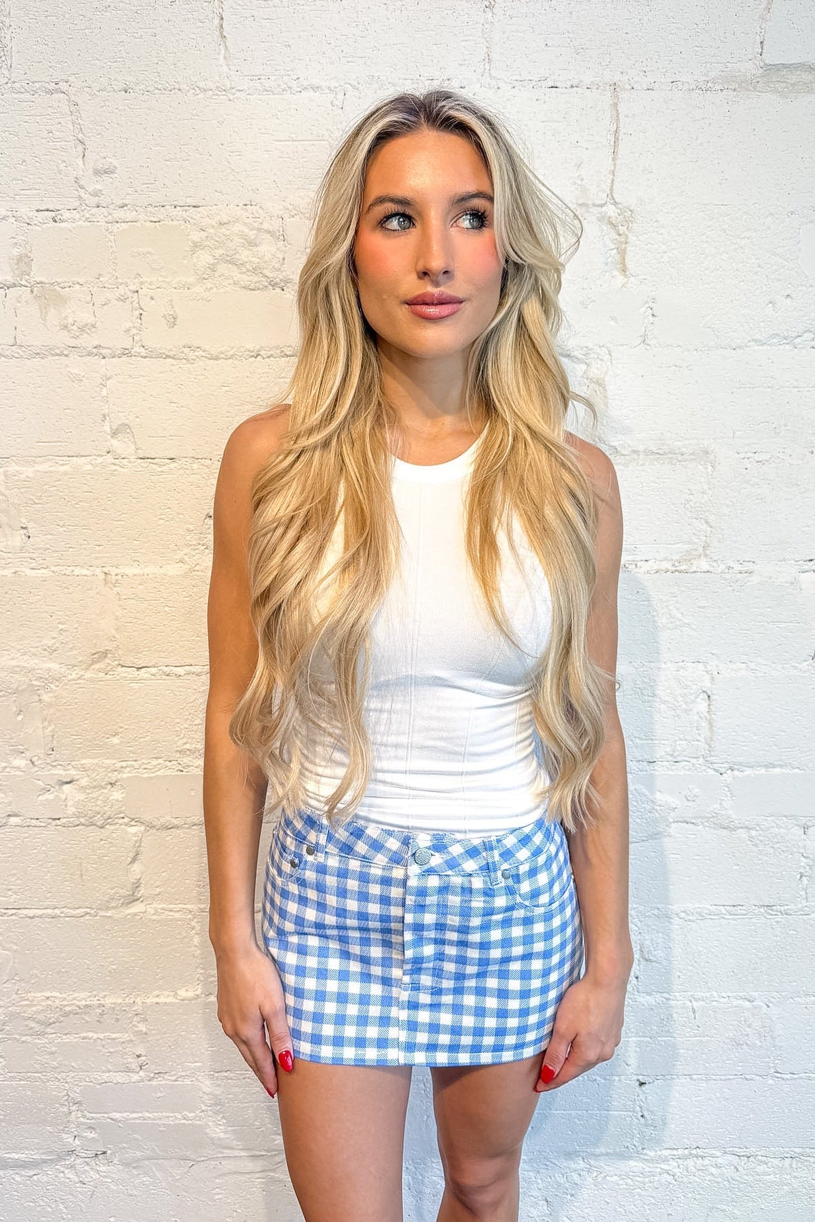 スカート VOLUME MINI SKIRT MICADO GINGHAM PLAID Leah Gingham Low-Rise Mini Skirt – Adeline