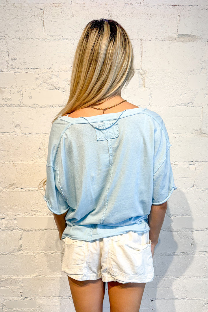 Light Blue Free People Nina Tee V, tee, tees, dallas boutique, adeline boutique, boutique