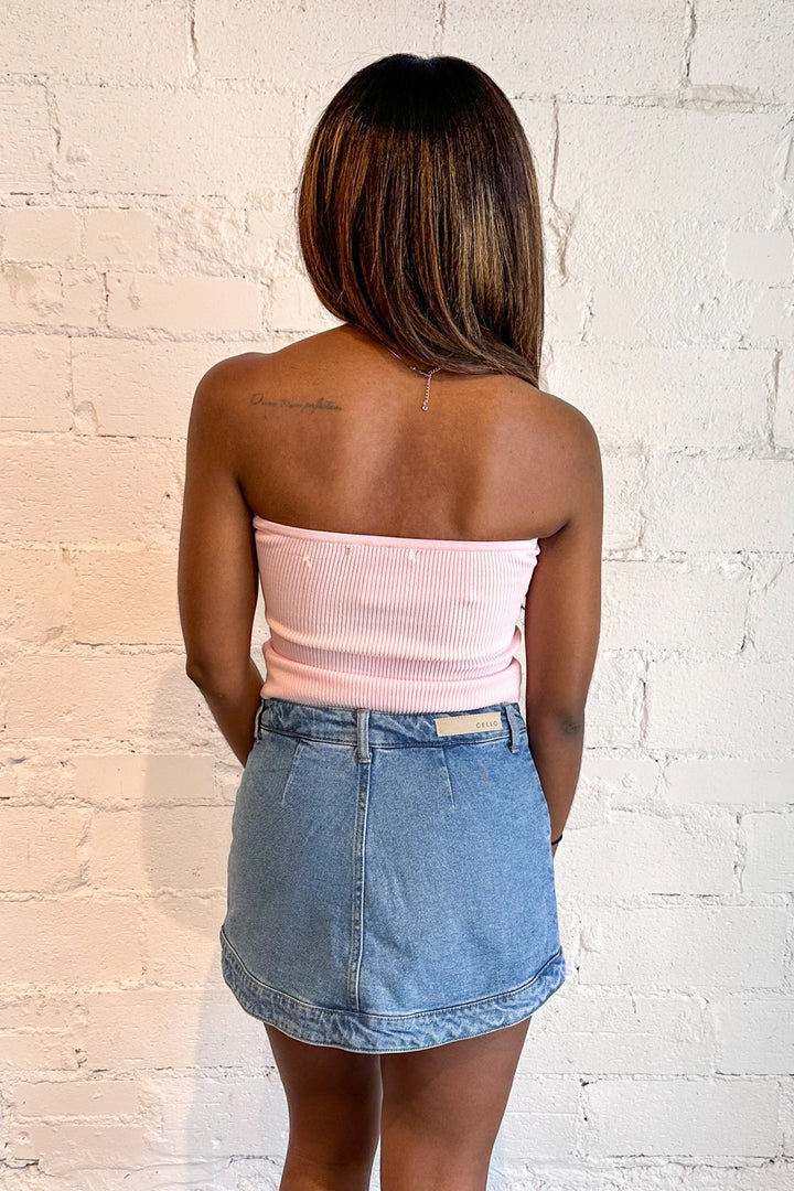 Light Denim Retro Wrap Skort, Denim Skirt, Denim, Adeline Boutique, Dallas Boutique, summer Styles