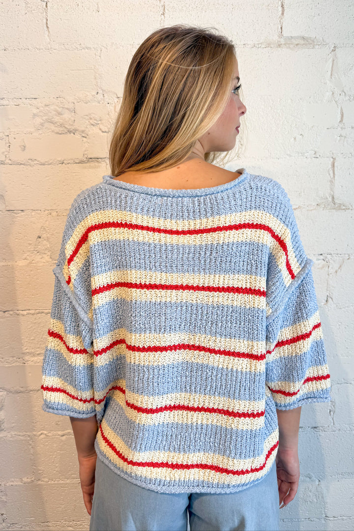 stripe sweater top, red white and blue stripe sweater top