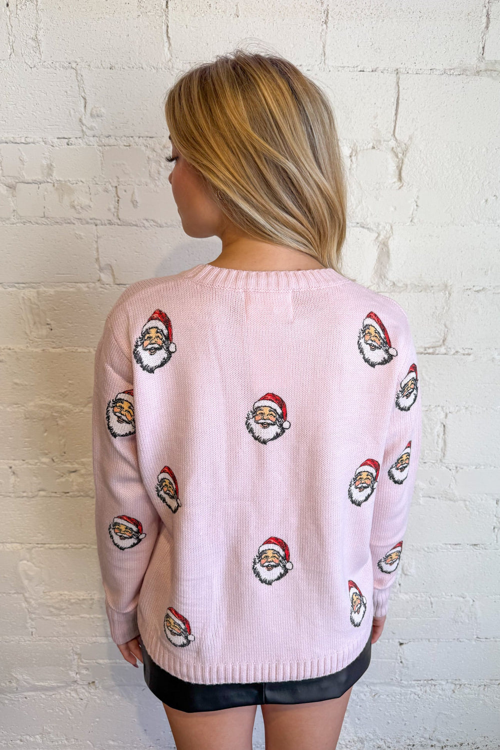 Light Pink Santa Sweater, Santa Sweater, Sweaters, Holiday Sweaters, Christmas Sweaters, Gift Ideas, Knit Sweaters, Adeline Boutique, Dallas Boutique