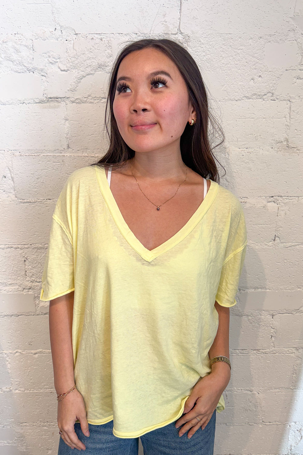 Light Yellow Free People Nina Tee V, tee, tees, dallas boutique, adeline boutique, boutique