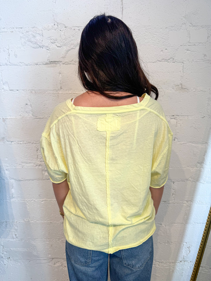 Light Yellow Free People Nina Tee V, tee, tees, dallas boutique, adeline boutique, boutique