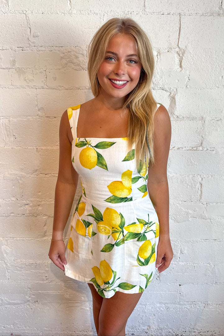 Linen Fresh Lemon Mini Dress, Mini Dress, Linen Dress, Lemon Print, Adeline Boutique, Dallas Boutique, Boutique Clothing, Womens Boutique, Womens Boutique Clothing, Summer Styles