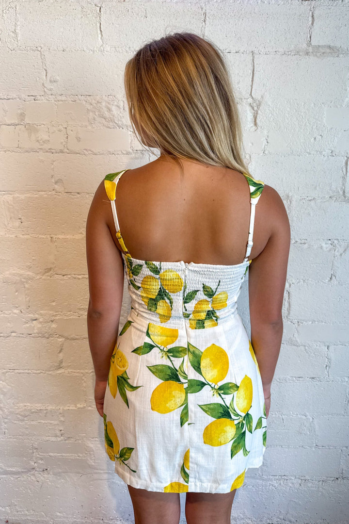 Linen Fresh Lemon Mini Dress, Mini Dress, Linen Dress, Lemon Print, Adeline Boutique, Dallas Boutique, Boutique Clothing, Womens Boutique, Womens Boutique Clothing, Summer Styles