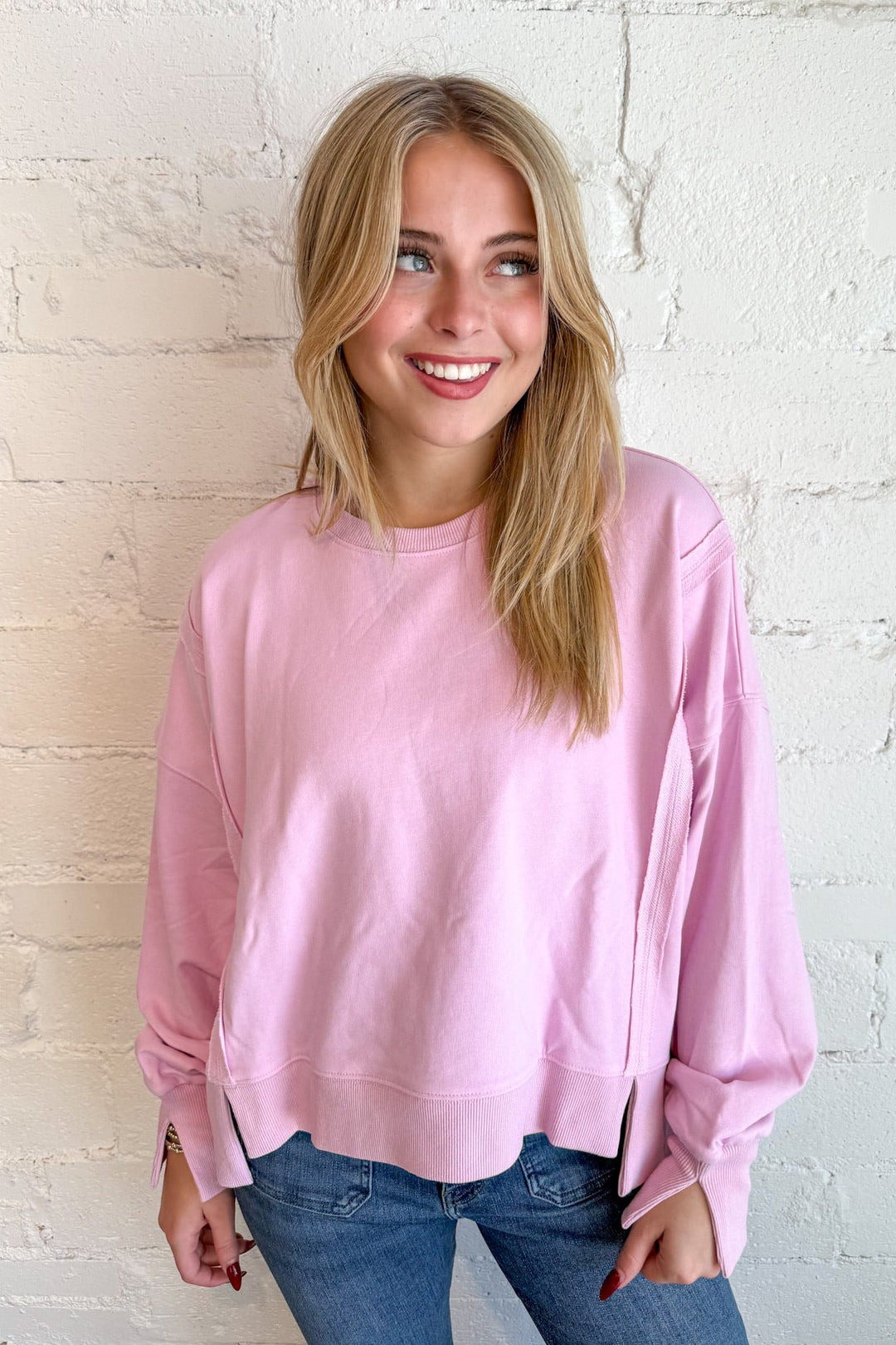 Long Sleeve Round Neck Sweatshirt, Sweatshirt, Crewneck, Tops, Long Sleeve Tops, Adeline Boutique, Dallas Boutique, Women's Tops