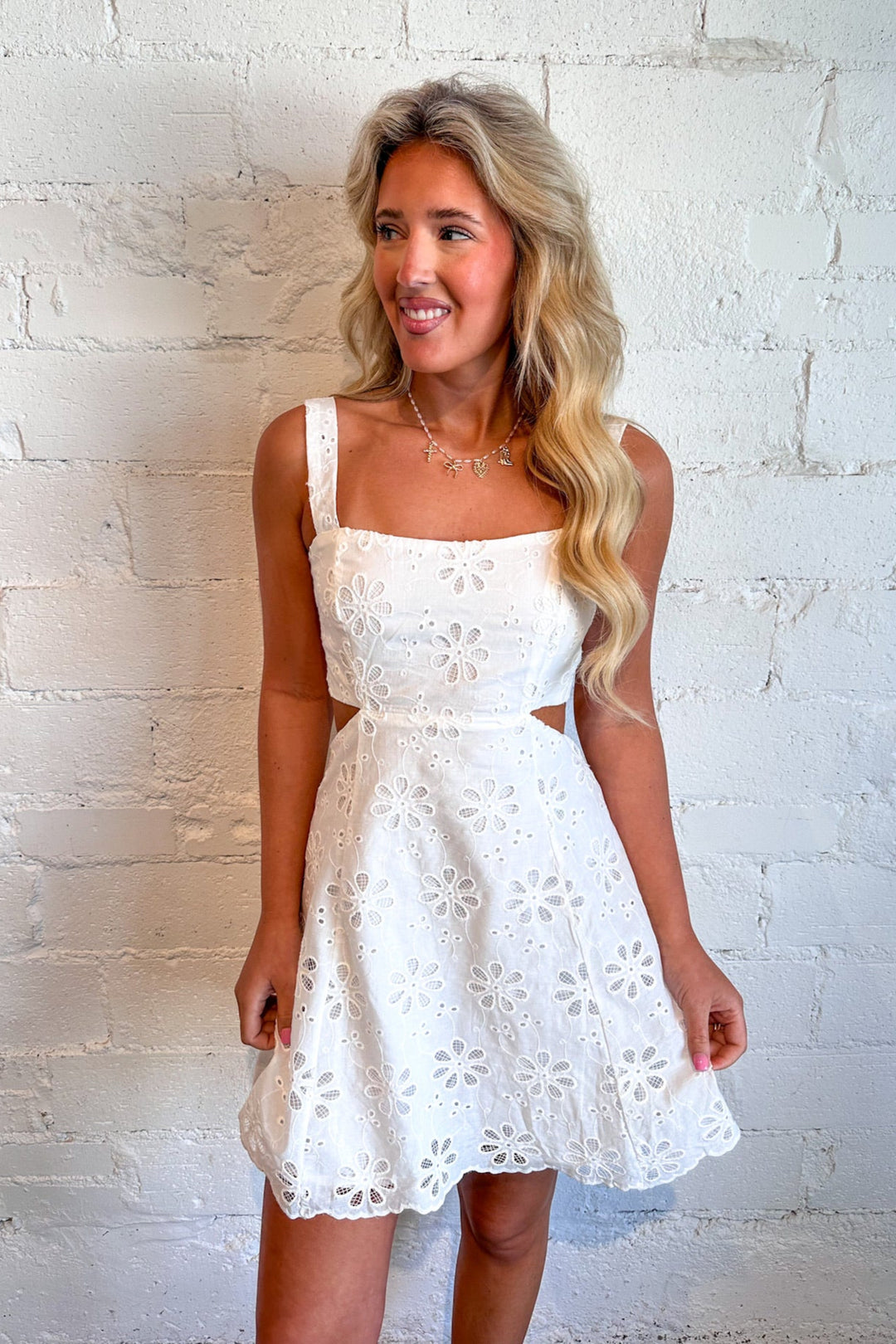 Lucy Eyelet Cutout Mini Dress, White Dress, Adeline Boutique, Dallas Boutique, summer Dresses