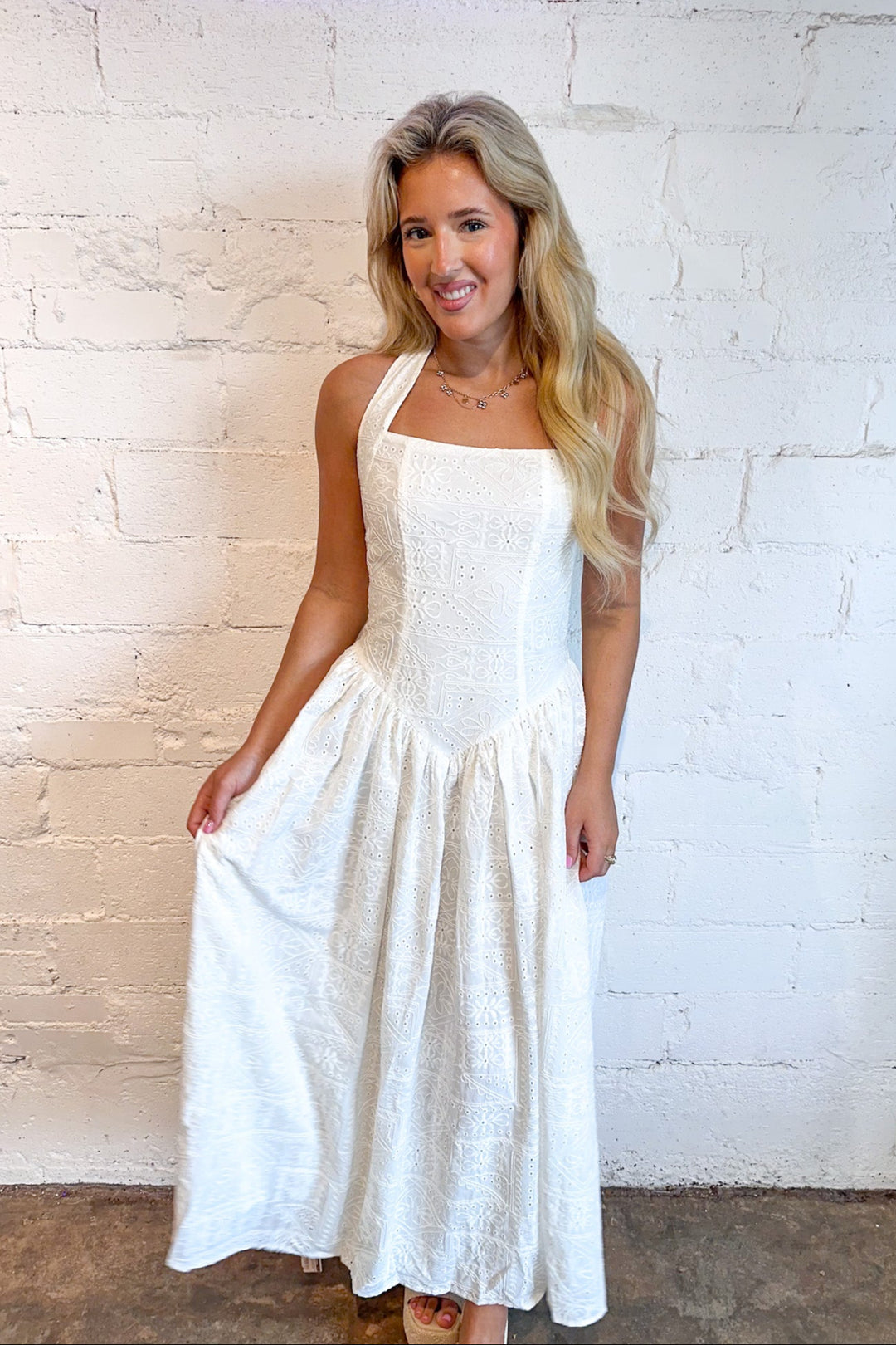 Luna Drift Midi Dress, Halter Dress, White Dress, Summer Dress, Beach Dresses, Vacation, Dresses and Rompers, Adeline Boutique, Dallas Boutique, Boutique Dresses