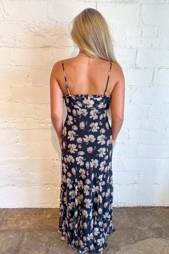 Maeryn Sweetheart Ruffle Maxi Dress, Maxi Dress, Maxi Floral Dress, Wedding Guest Dress, Adeline Boutique, Boutique Dresses, Dallas Boutique, Formal Dresses