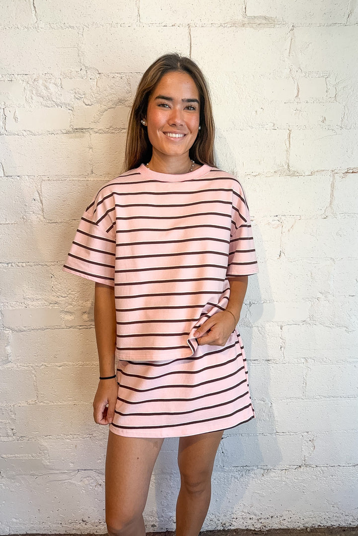 Malibu Morning Mini Skort, Pink Striped Skort, Lounge Skort