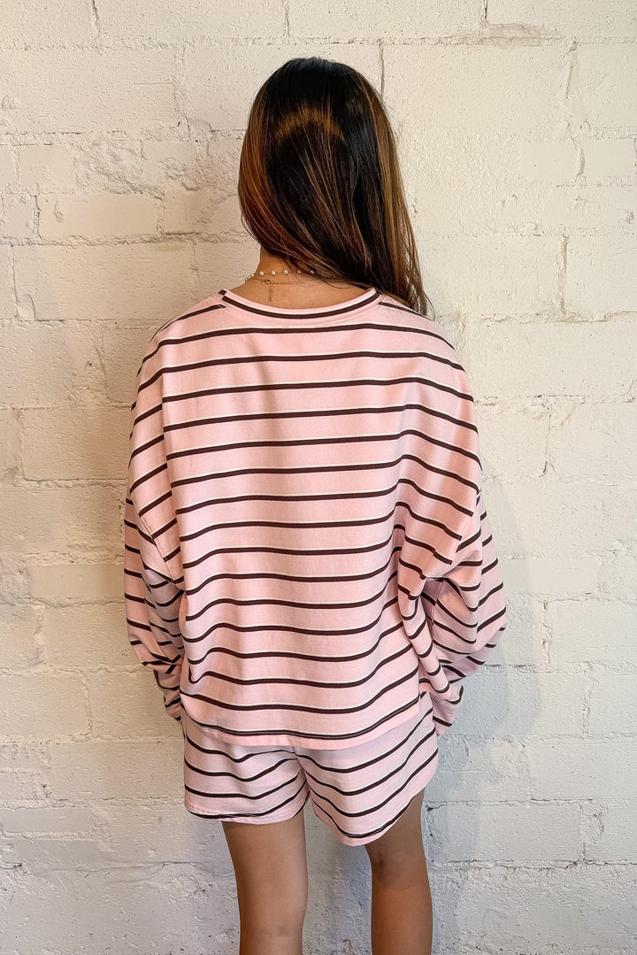 Malibu Morning Sweatshirt Pink, striped sweat shirt, set