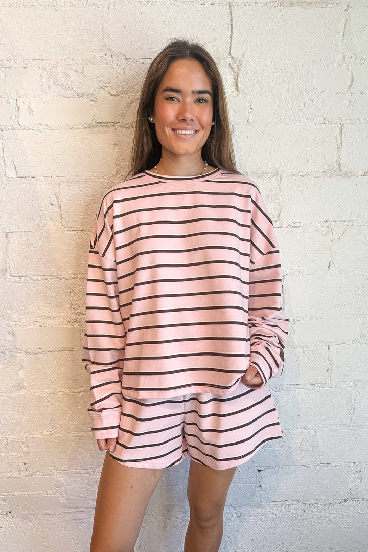 Malibu Morning Sweatshirt Pink, striped sweat shirt, set