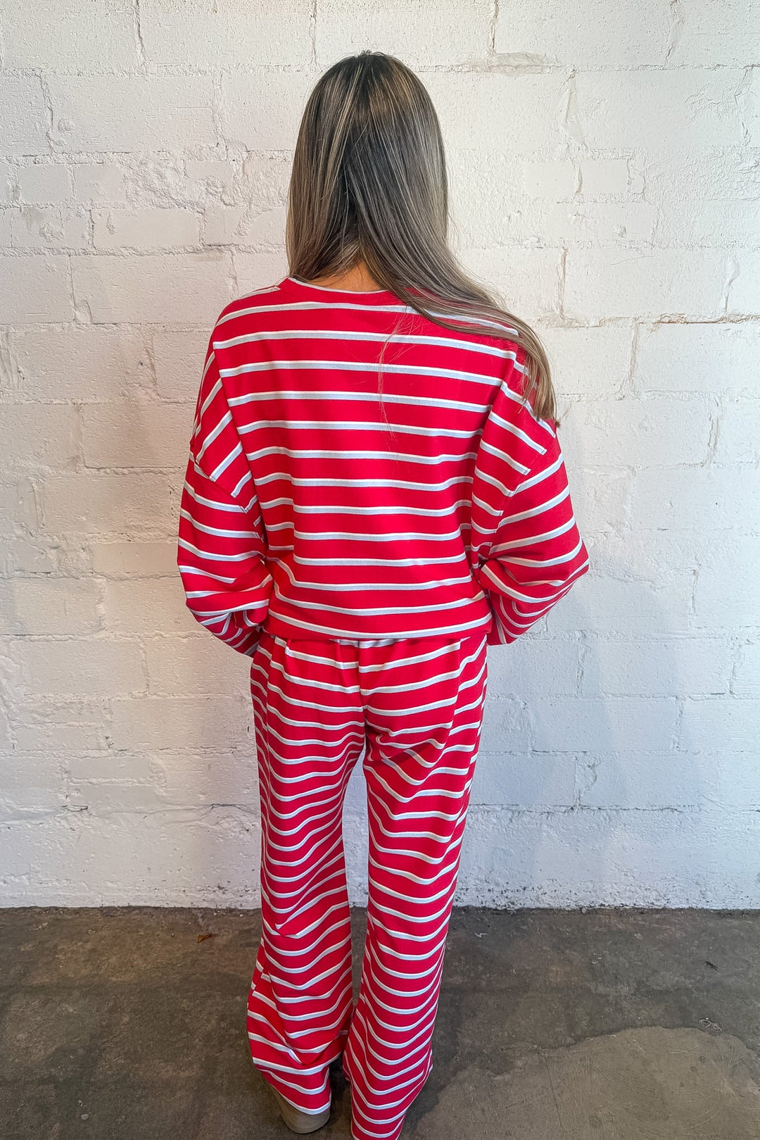 Malibu Morning Sweatshirt Red, Stripe Set, Striped sweatshirt