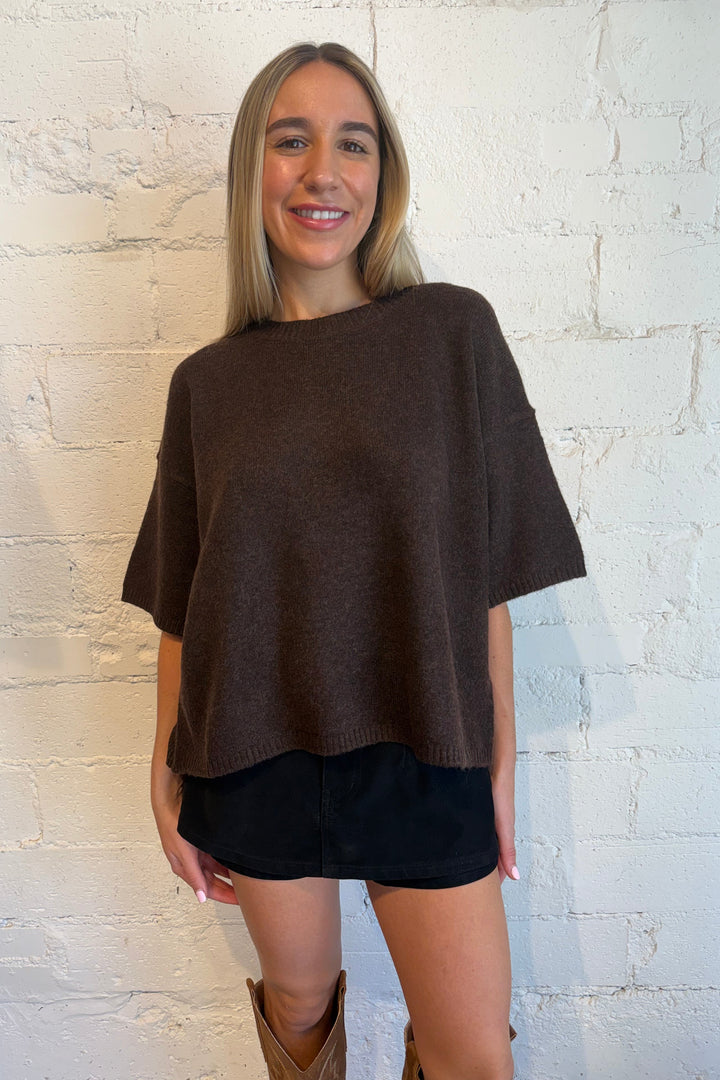 Brown sweater, brown short sleeve sweater, fall sweater 
